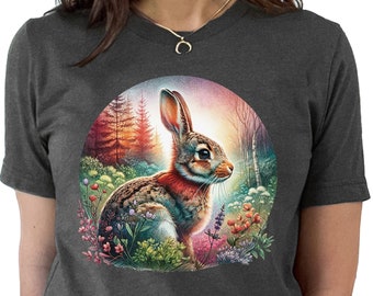 Watercolor Bunny Cottagecore Shirt For Women | Vintage Boho Shirt, Bunny Shirt, Wildflowers Shirt Forestcore Shirt Cutecore Cottagecore Gift