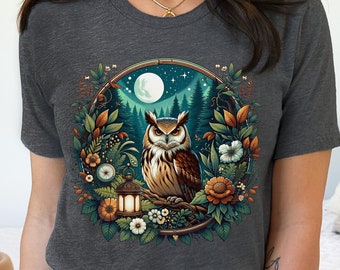 Cottagecore Owl Shirt For Women | Vintage Boho Shirt, Wildflowers Shirt, Owl Lover, Forestcore, Nature Lover Gift for Her, Cottagecore Gift