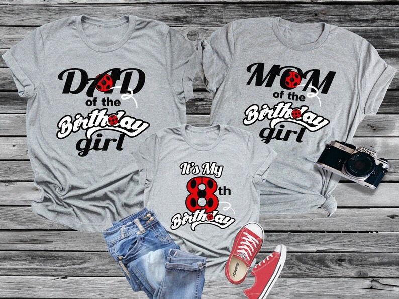Ladybug Inspired Family Birthday Shirts Mom Dad Personalized Sister Brother Grandma Miraculous Superhero Matching Party and Vacation Tee Set