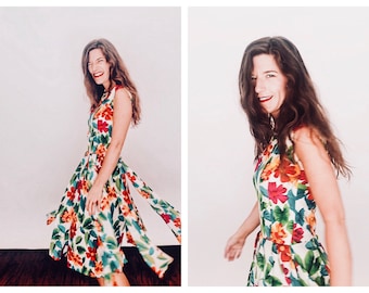 Leaves in the Breeze Dress | vintage 1990s Bill Blass Tropical print dress