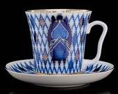 Cobalt Gold Mug and Saucer Church Russian Imperial Lomonosov Porcelain