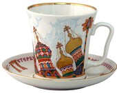 Mug and Saucer 22K Gold Church of the Savior on Blood Imperial Lomonosov Porcelain