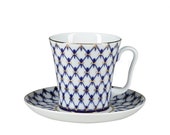 22K Gold Cobalt Net Mug and Saucer Imperial Lomonosov Porcelain