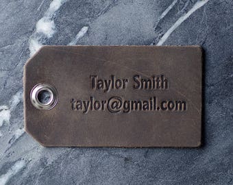 Personalized Leather Luggage Tags | Custom Bag Tag Business Travel Gift | Initials, Name, Address, Phone | Mother's Day Gift