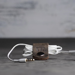 Personalized Leather Cord Wraps | Headphone Holder | Cable Organizer | Tech Gift  | Desk Accessory | Mother's Day Gift