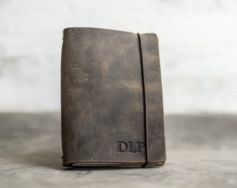 REFILLABLE Personalized Leather Pocket Journal with Elastic Closure | Professional Small Notebook | Gift Ideas