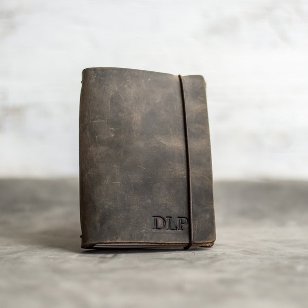 REFILLABLE Personalized Leather Pocket Journal with Elastic Closure | Professional Small Notebook | Mother's Day Gift