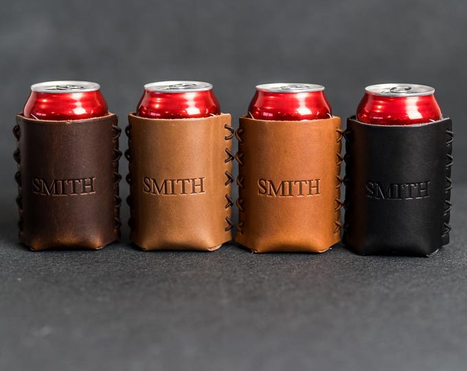 Personalized Leather Drink Holder | Can Sleeve | Fits Standard Size Soda and Beer Cans | Anniversary | Custom Gift