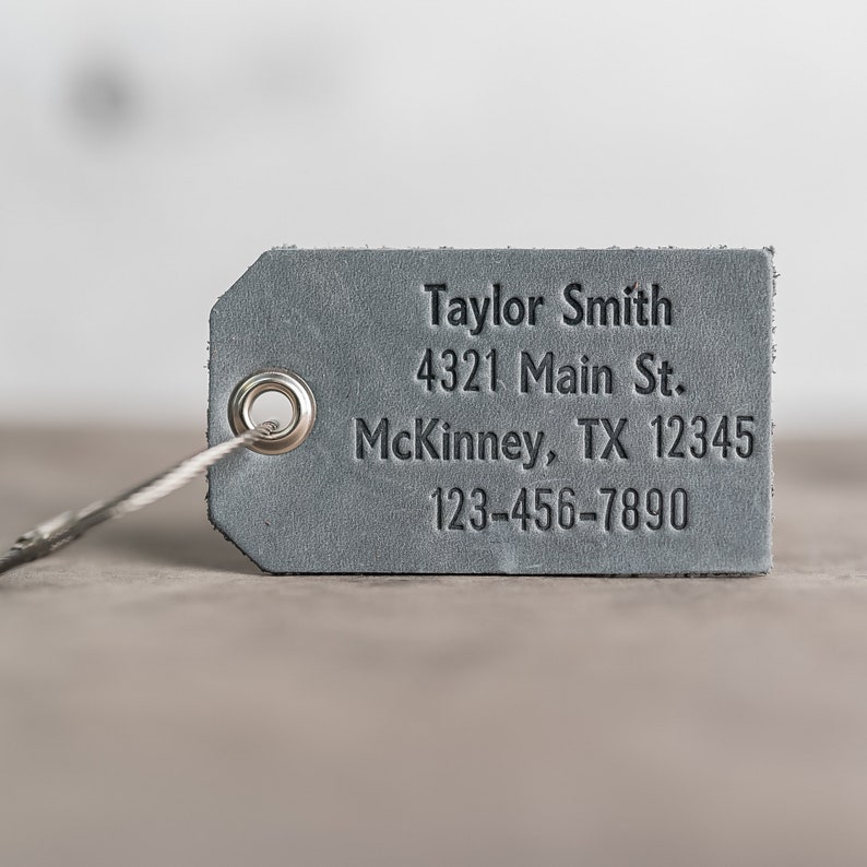 Personalized Leather Luggage Tags Custom Bag Tag Business Travel Gift Initials, Name, Address, Phone Mother's Day Gift Rustic Gray