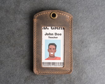 Leather ID Card Holder | ID Badge Holder | Personalized Leather ID Holder | Teacher Appreciation Gift | Personalized Gift| Back to School