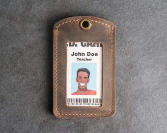 Leather ID Card Holder | ID Badge Holder | Personalized Leather ID Holder | Teacher Appreciation Gift | Mother's Day Gift