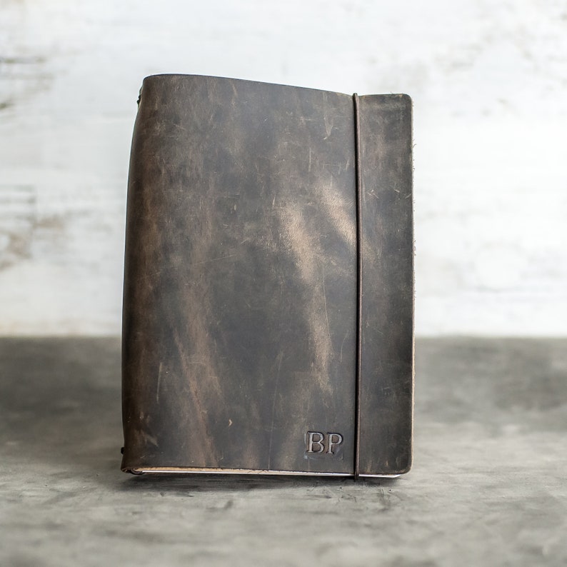 REFILLABLE Personalized Leather Journal w/ Elastic Closure | Professional Notebook or Sketchbook | Lined, Unlined, Dot, or Graph Paper 