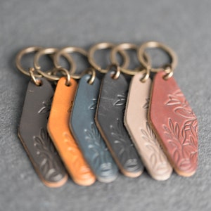 Personalized Leather Keychain | Motel Key Shape | Key Ring Fob with Design | Anniversary Gift| Mother's Day Gift