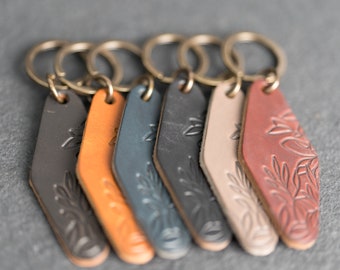 Personalized Leather Keychain | Motel Key Shape | Key Ring Fob with Design | Anniversary Gift| Mother's Day Gift