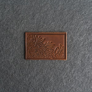 Floral Leather Patch Velcro Option 3 x 2 Rectangle Flower Design Patch for backpacks, and more Mother's Day Gift Nut Brown Dublin