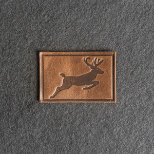 Deer Stamp Leather Patch | Optional Hook and Loop Fastener | 3&quot; x 2&quot; Rectangle | Mountain Hiking Patch | Custom Gift | Back to School