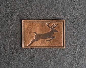 Deer Stamp Leather Patch | Optional Hook and Loop Fastener | 3" x 2" Rectangle | Mountain Hiking Patch |Father's Day Gift