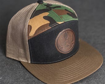 America’s 250th Anniversary Circle Eagle Leather Patch Hat – Flat Bill 7 Panel Trucker – Limited Edition | Father's Day Gift