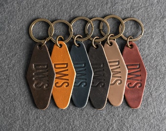 Personalized Leather Keychain | Motel Key Shape | Key Ring Fob with Initials or Name |New Driver | Mother's Day Gift
