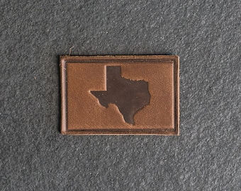 Texas Leather Patch | Velcro Option | 3" x 2" Rectangle | State of Texas Patch for Backpacks, Jackets | Gift Ideas
