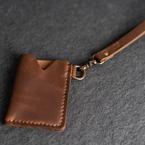 Tarjetero de cuero personalizado con anilla en D y llavero de pulsera opcional / Regalo personalizado / Hecho a mano / Regalo para el Día del Padre