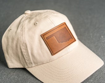 Oklahoma Unstructured Hat | Leather Patch Unstructured Style Hats for Men and Women | State of Oklahoma Apparel | Dad Hat | Mother's Day