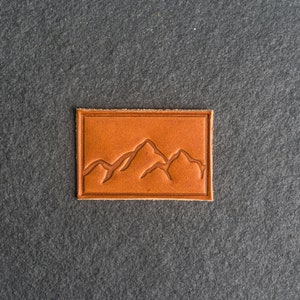 Mountains Leather Patch Velcro Option 3 x 2 Rectangle Mountain Range Hiking Patch for Backpacks, Jackets, and more Mother's Day Natural Dublin