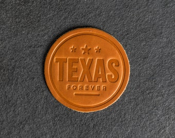 Texas Forever Leather Coasters | Sold Individually or Set of 4 | 100% Full Grain Leather | Mother's Day Gift