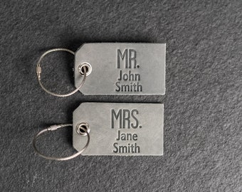 Mr. and Mrs. Personalized Leather Luggage Tags | Set of 2 | Wedding Gift | Custom Tags for Couple | Bag Tag | Mr Mr | Mrs Mrs | Anniversary