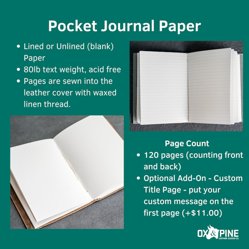 Personalized Leather Pocket Journal | Small Travel Notebook | Mini Sketchbook | 3" x 5" | Custom Gift image 10