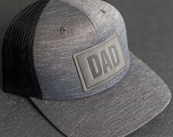 Dad Stamp Performance Hat | Leather Patch Performance Style Trucker Hats | Gift for Dad | Apparel for New Dad | Father's Day