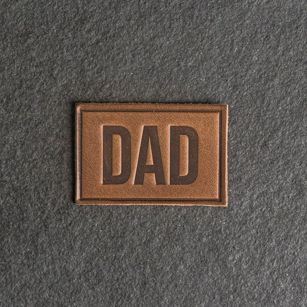 DAD Leather Patch | Velcro Option | 3" x 2" Rectangle | New Dad Patch for backpacks, jackets, and more | Father's Day Gift
