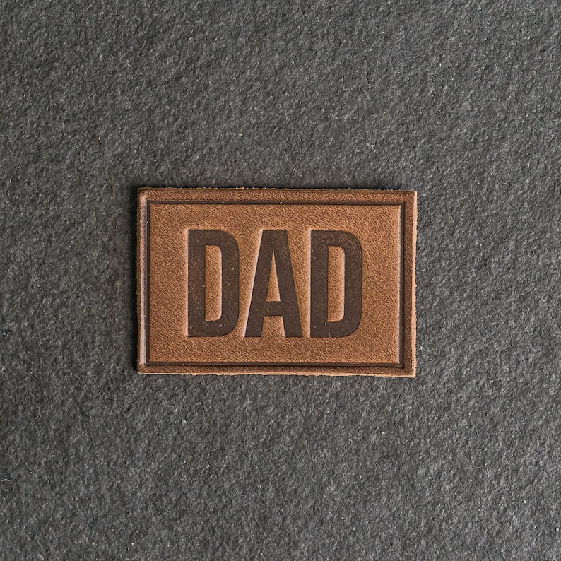 DAD Leather Patch Velcro Option 3 x 2 Rectangle New Dad Patch for backpacks, jackets, and more Mother's Day Gift Cafe