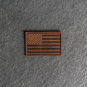 American Flag Leather Patch Velcro Option 3 x 2 Rectangle Made in the USA For Backpacks and Jackets Mother's Day Gift Rustic Brown