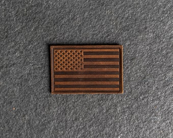 American Flag Leather Patch | Velcro Option | 3" x 2" Rectangle | Made in the USA | For Backpacks and Jackets  | Gift Ideas