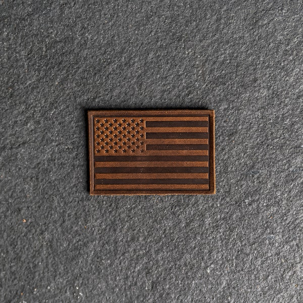 American Flag Leather Patch | Velcro Option | 3" x 2" Rectangle | Made in the USA | For Backpacks and Jackets  | Mother's Day Gift