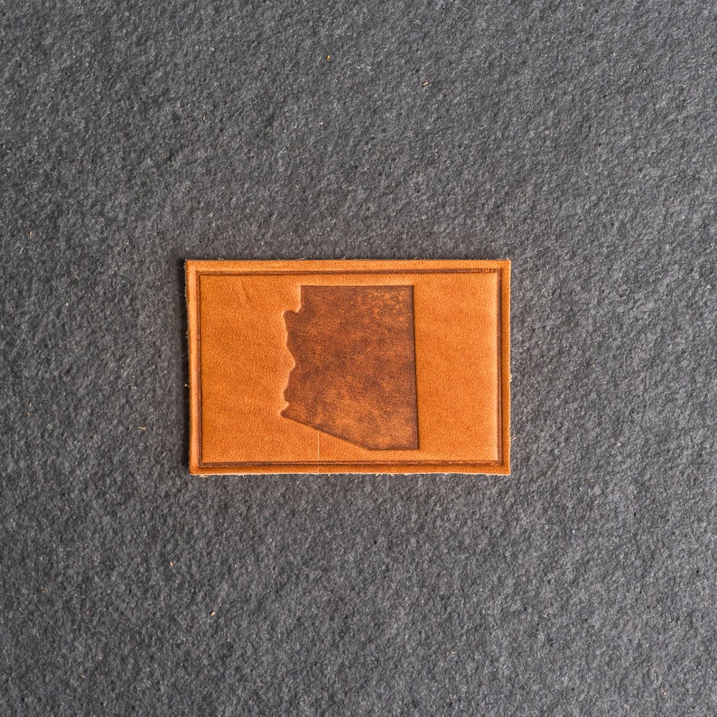 Arizona Leather Patch Velcro Option 3 x 2 Rectangle State of Arizona Patch for Backpacks, Jackets, and more Mother's Day Gift Natural Dublin