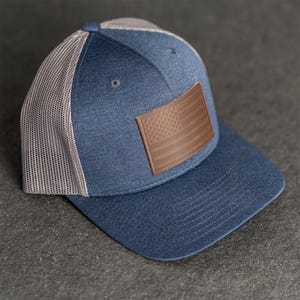 American Flag Performance Trucker Hat | Leather Patch Performance Style Trucker Hats | USA Hat | Custom Gift | Patriotic Hat |