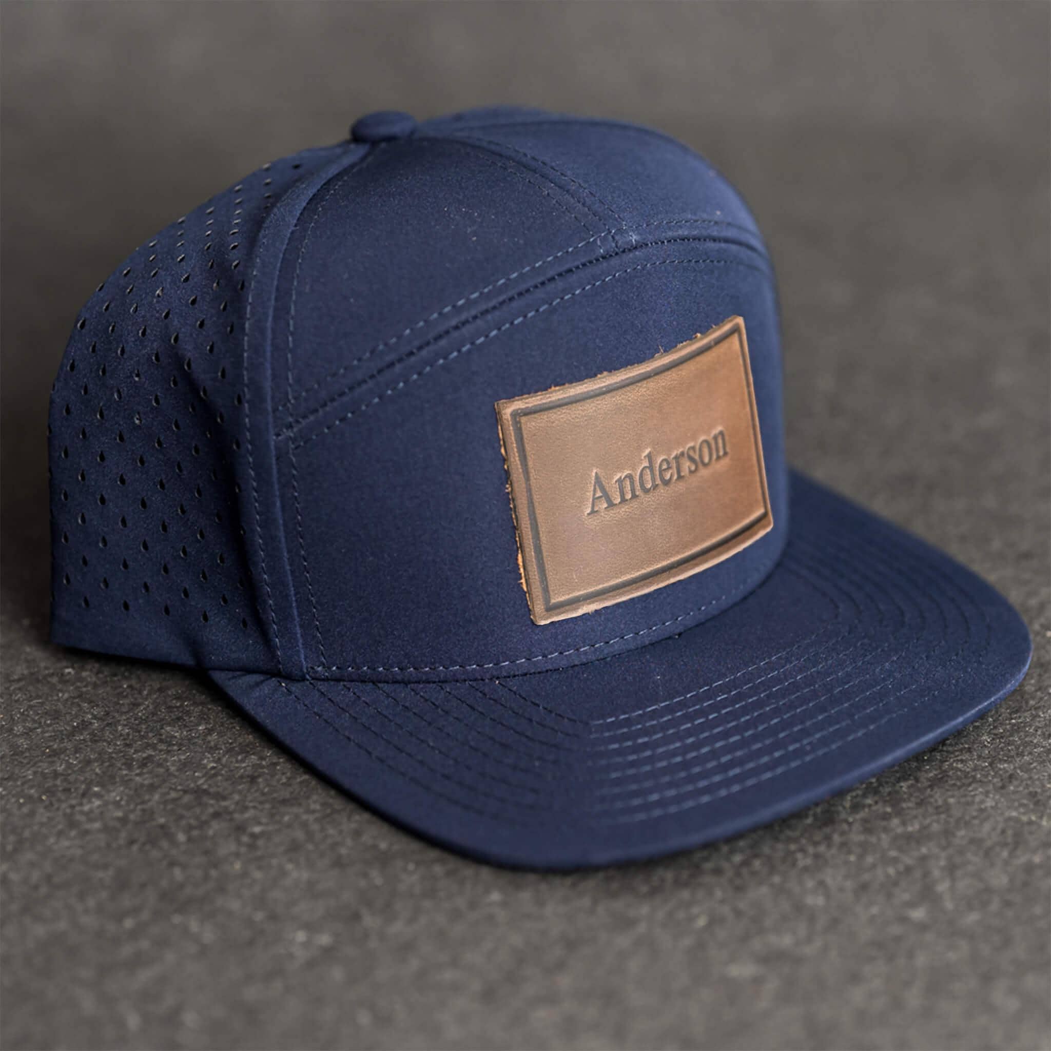 Personalized Leather Patch Flat Bill Panel Perforated