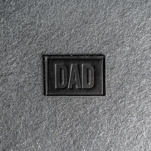 DAD Leather Patch Velcro Option 3 x 2 Rectangle New Dad Patch for backpacks, jackets, and more Mother's Day Gift Black