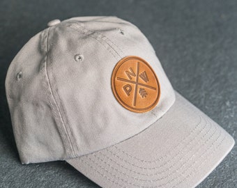 PNW Unstructured Hat | Leather Patch Unstructured Style Hats | Pacific Northwest Apparel | Mountains Hiking Apparel | Gift Ideas