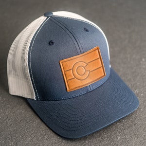 Colorado Flag Hat | Leather Patch Trucker Style Hats for Him or Her | State of Colorado Apparel | Adjustable Snapback | Custom Gift