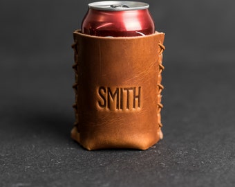 Personalized Leather Drink Holder | Fits Standard Size Soda and Beer Cans | Anniversary | Mother's Day Gift