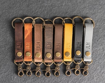 Personalized Leather Keychain | Snap Closure with Keyring and Swivel Clip | Car Key Fob Customized Initials/Name | Gift Ideas