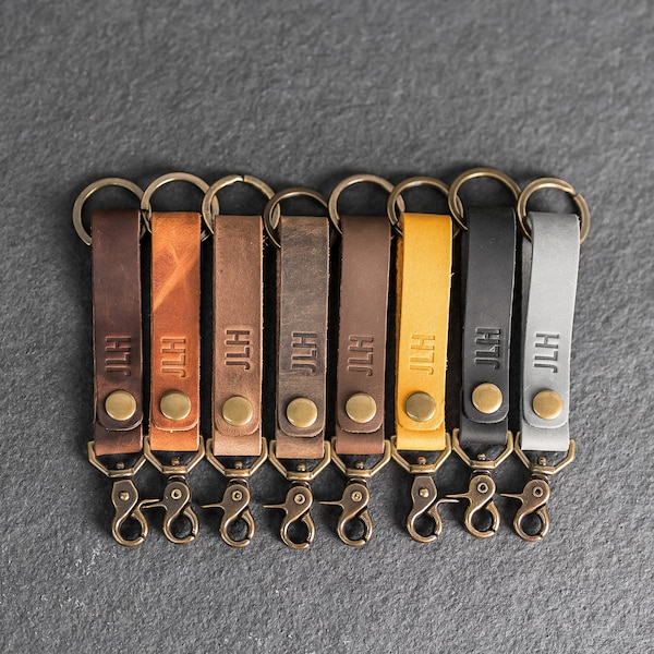 Personalized Leather Keychain | Snap Closure with Keyring and Swivel Clip | Car Key Fob Customized Initials/Name | Mother's Day Gift