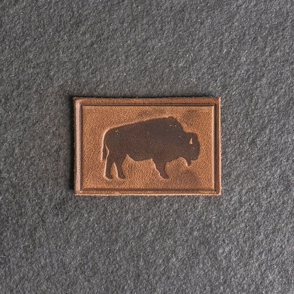 Bison Leather Patch | Velcro Option | 3" x 2" Rectangle | American Buffalo Patch for Backpacks / Jackets | Mother's Day Gift