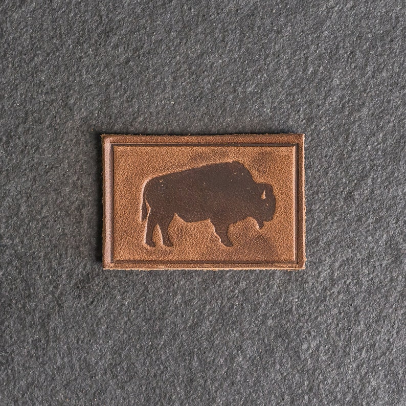 Bison Leather Patch Velcro Option 3 x 2 Rectangle American Buffalo Patch for Backpacks / Jackets Mother's Day Gift image 1