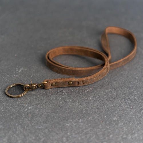 Personalized Leather Lanyard | Badge Holder | Id Keychain Necklace with Swivel Clip | Custom Gift | Short or Long
