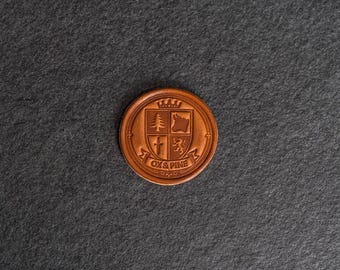 Ox & Pine Shield Design Leather Challenge Coin or Token