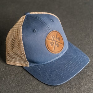 PNW Ponytail Hat | Leather Patch Ponytail Style Hats | Pacific Northwest Apparel | Mountains Hiking Apparel | Gift for Mom|Mother's Day Gift